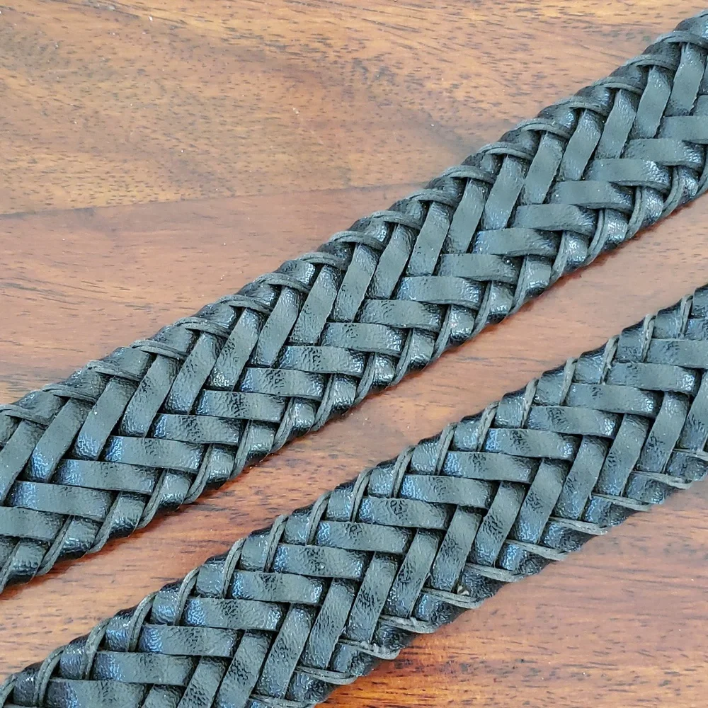 Vintage Black Braided Belt Faux Leather Woven Waist Cincher Boho Classic 40